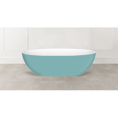 Barcelona Painted 70-1/4" x 33-5/8" Freestanding Soaking Bathtub In Volcanic Limestone With Overflow Hole