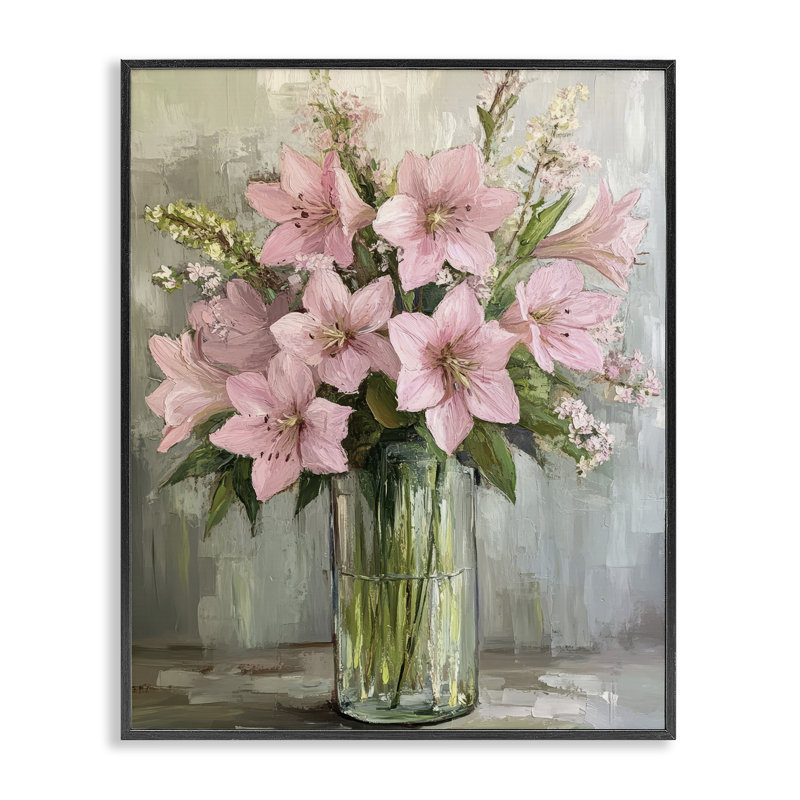 Giclée rose à motif floral, design par Petal Prints Design, Giclée encadrée noir minuit, H 30 po x l 24 po