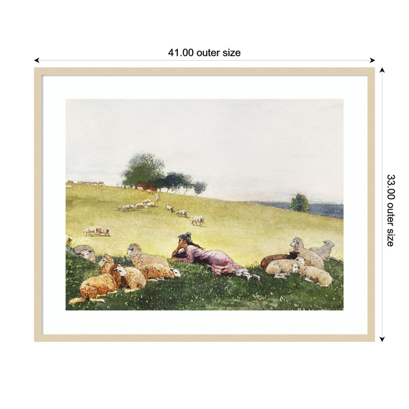 "Homers Sheep Countryside II" par Wood, reproduction d'art encadrée, H 33 po x l 41 po
