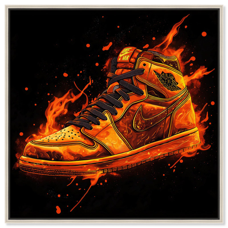 «Jumpman on Fire I», art mural par Art Remedy, H 25 po x l 25 po, Cadre flottant, Argent argent