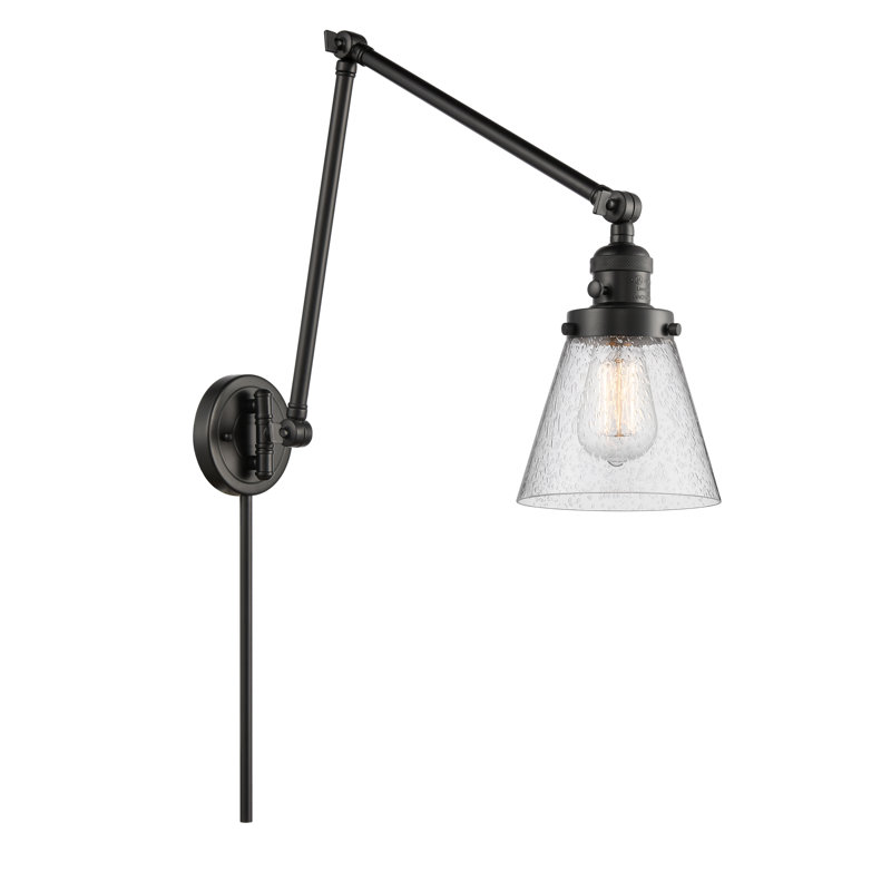 Cone 1 Light Swing Arm, Clear, Matte Black, 3.5 Watt Vintage LED Bulb