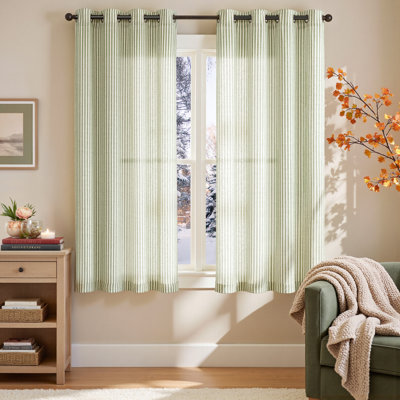 Grommet Linen Semi-Sheer Striped Curtains