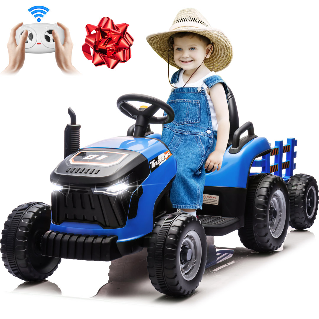 ANRLI 24V Kids Ride-On Tractor with Parent Remote Control, Electric Farm Toy with Detachable Trailer & Bluetooth Music, Adjustable Seat for Ages 2-5 Anrli