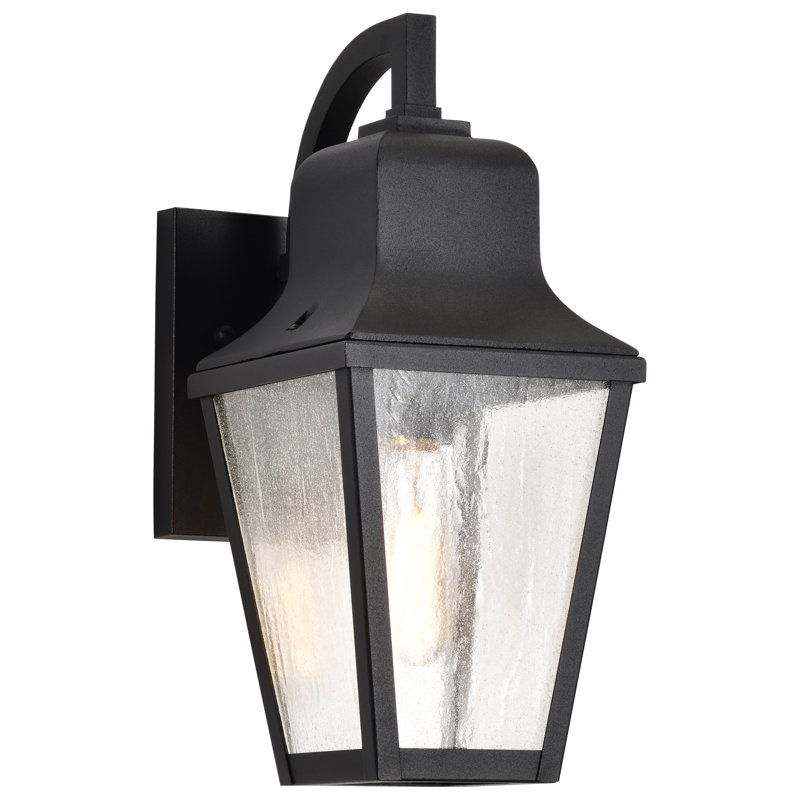 Eukleides - 1 Light Large Wall Lantern - Matte Black with Clear Seeded Glass, 14" H x 6.13" W x 9" D