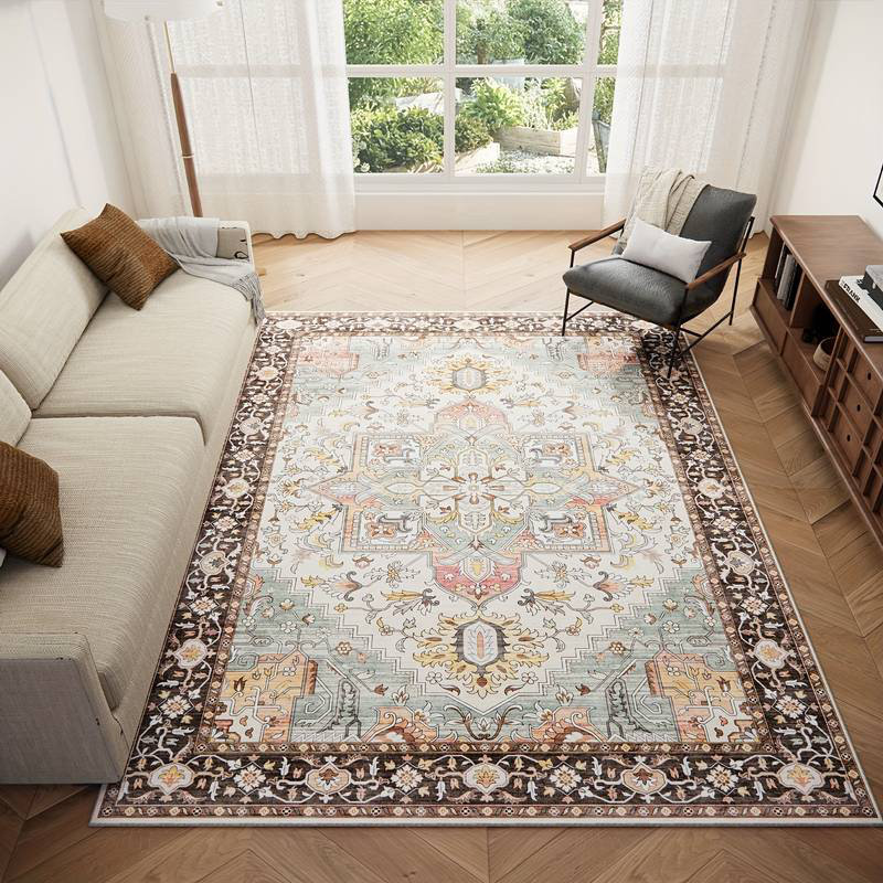 Tapis lavable en faux cachemire neutre, Rectangle 4pi x 6 pi