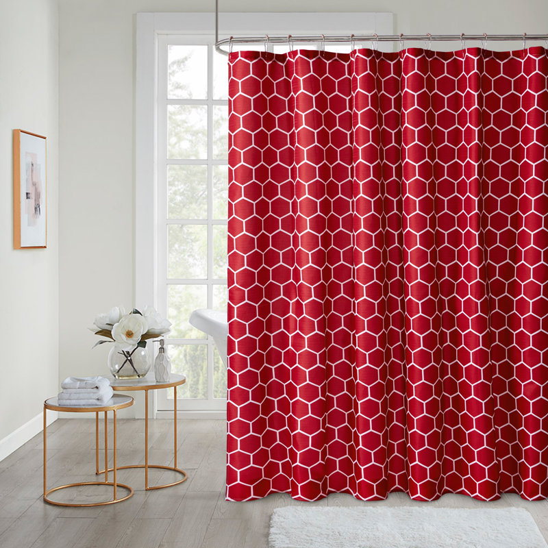 Geometric Shower Curtain with Hooks Included, Red