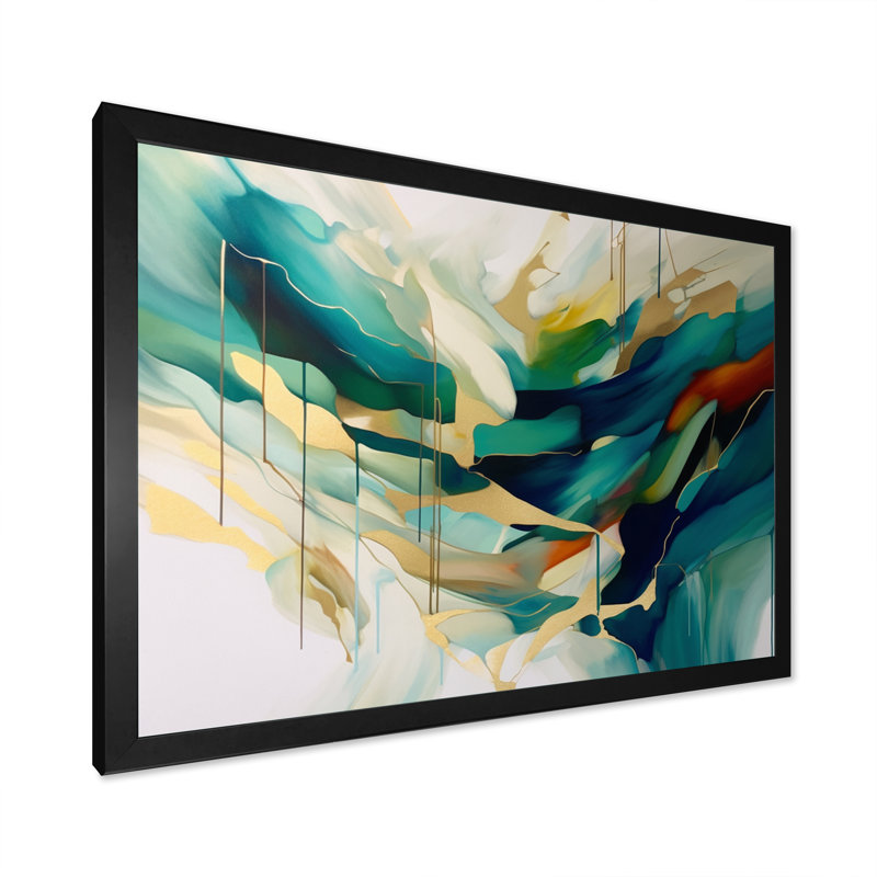 Crème et vert harmonique Convergence I, H 30 po x l 40 po x P 1,5 po, Cadre photo noir simple