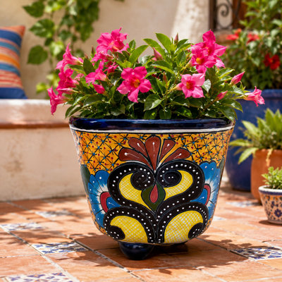 Desert Bloom Hand Painted Round Footed Talavera Planter