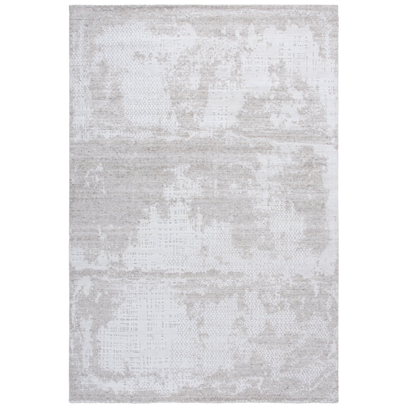 Tapis gris / ivoire en laine / viscose / coton tissé à la main Virsie, Rectangle 6 pi x 9 pi