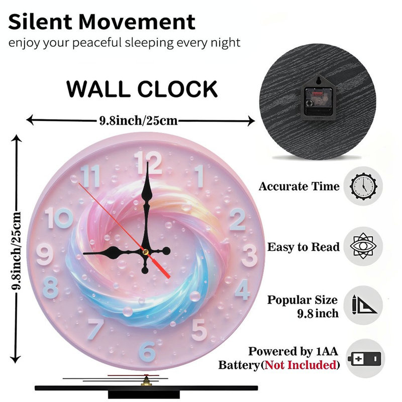 Horloge, chiffres, arc-en-ciel, tourbillons, bulles