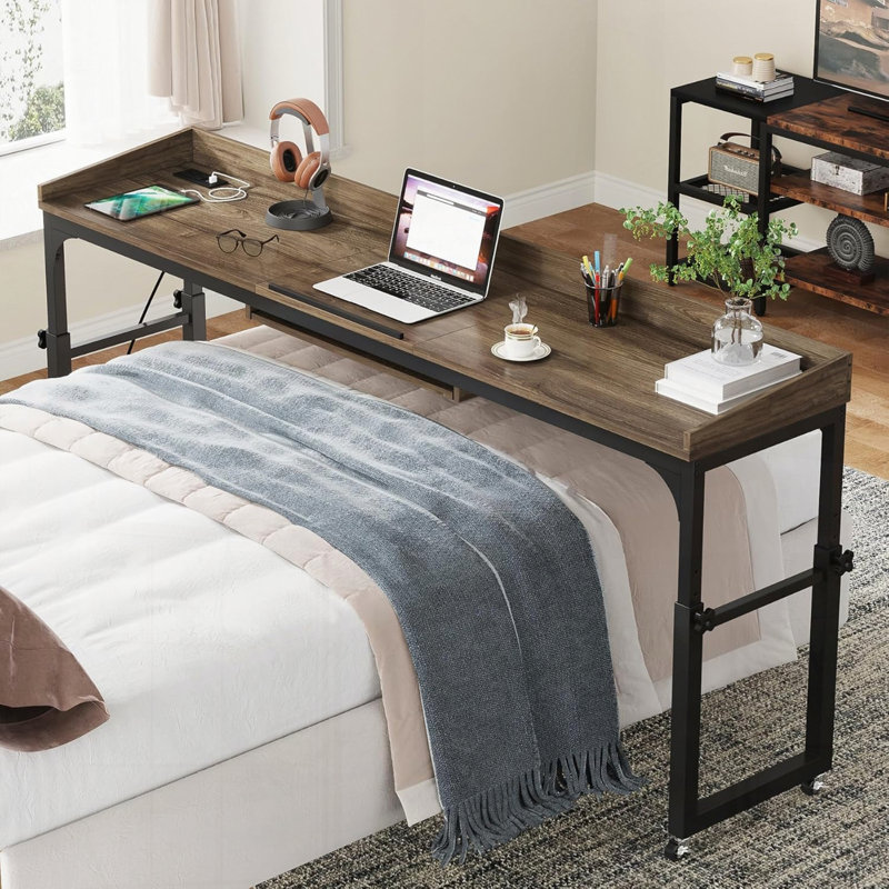Table de lit à hauteur ajustable avec roulettes et ports USB