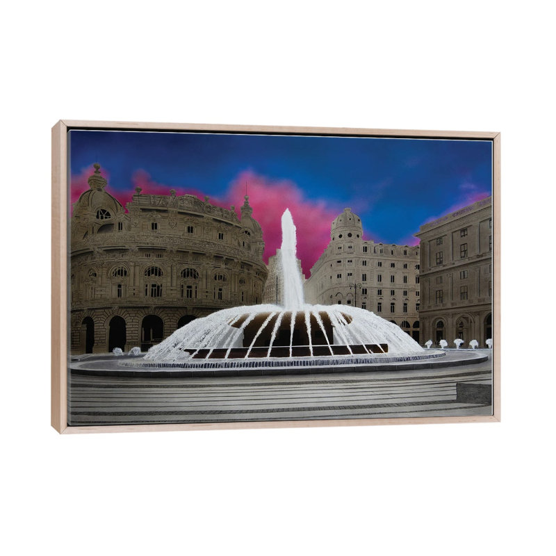 Fontaine italienne - reproduction d'art murale - toile encadrée, 40 po x 26 po, Toile avec cadre, Beige