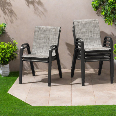 Chaises de salle à manger empilables de patio, ensemble moderne de Textilene en métal pour le patio