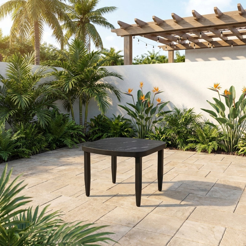 Tables de patio modernes, 23,6 po en marbre fritté, compact pour l'extérieur