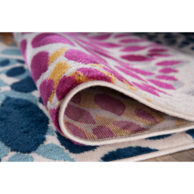 Rearick Floral Pink/Blue/Teal Area Rug, Round 6'6"
