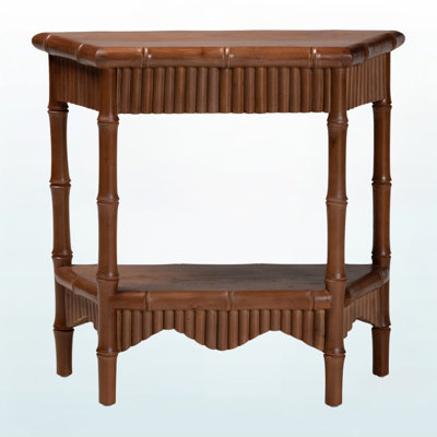 Ryker Mahogany Console Table – Fluted Wood Two-Tier Display Table with Bamboo-Inspired Detailing