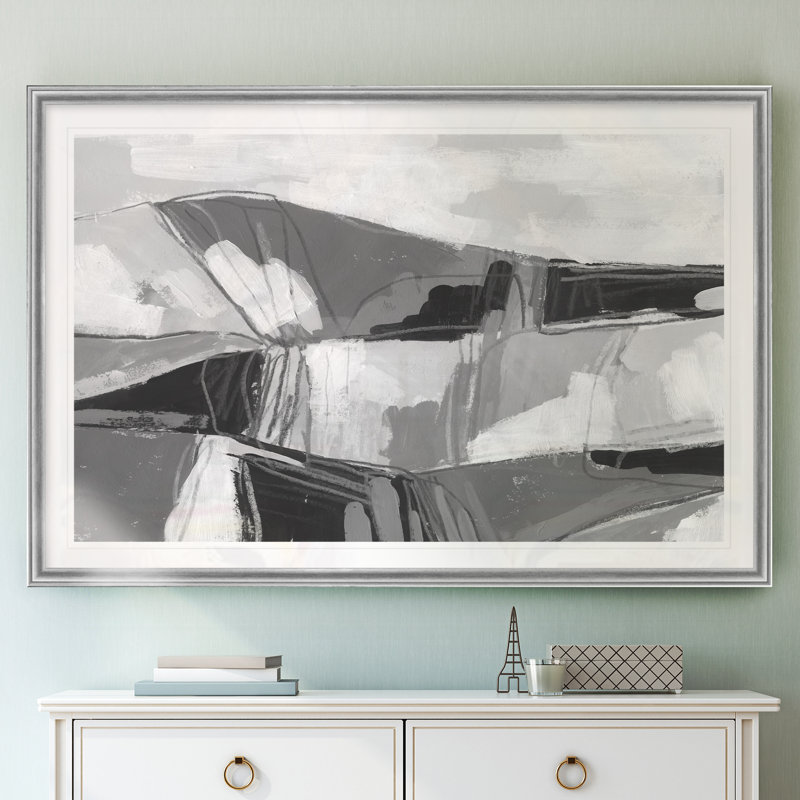 Croquis de paysage neutre II - Étude de croquis antique, sous passe-partout et encadré sous verre, décoration murale pour entrée et couloir