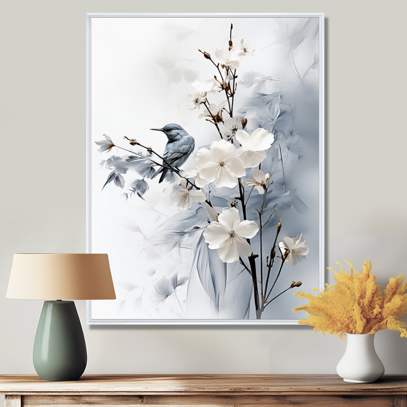 Hoppert Asian Art Apple Blossom Sumi VI - art mural asiatique, H 32 po x l 16 po x P 1 po, Cadre flottant blanc