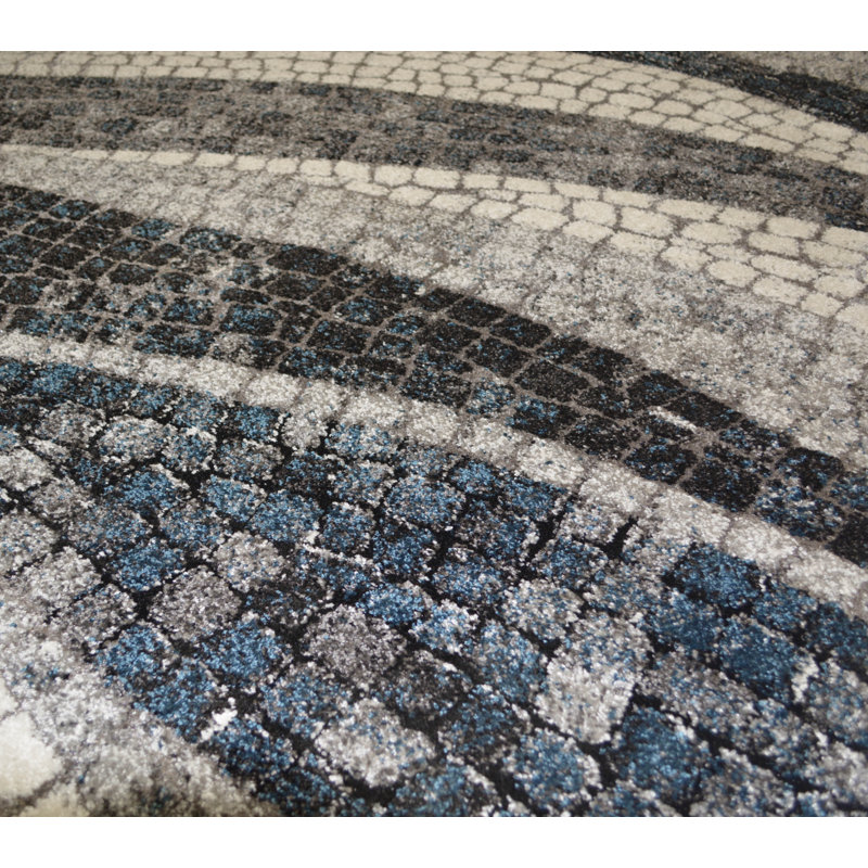 Tapis gris / bleu Isla, Rectangle 5 pi 3 po x 7 pi 3 po