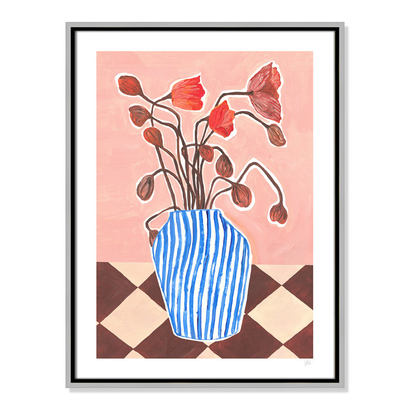 Poppies Print par Violets Print House, L 19,5 po x H 25,5 po, Toile avec cadre, Flottant argent