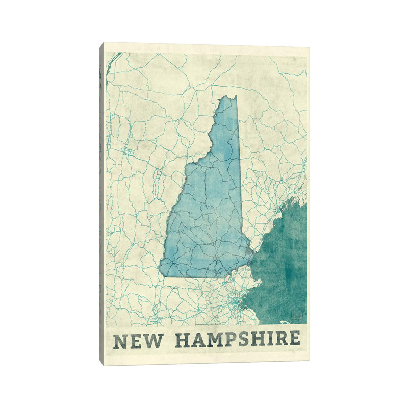 New Hampshire Map by Hubert Roguski - Wrapped Canvas Painting, 20.32 cm H x 30.48 cm W
