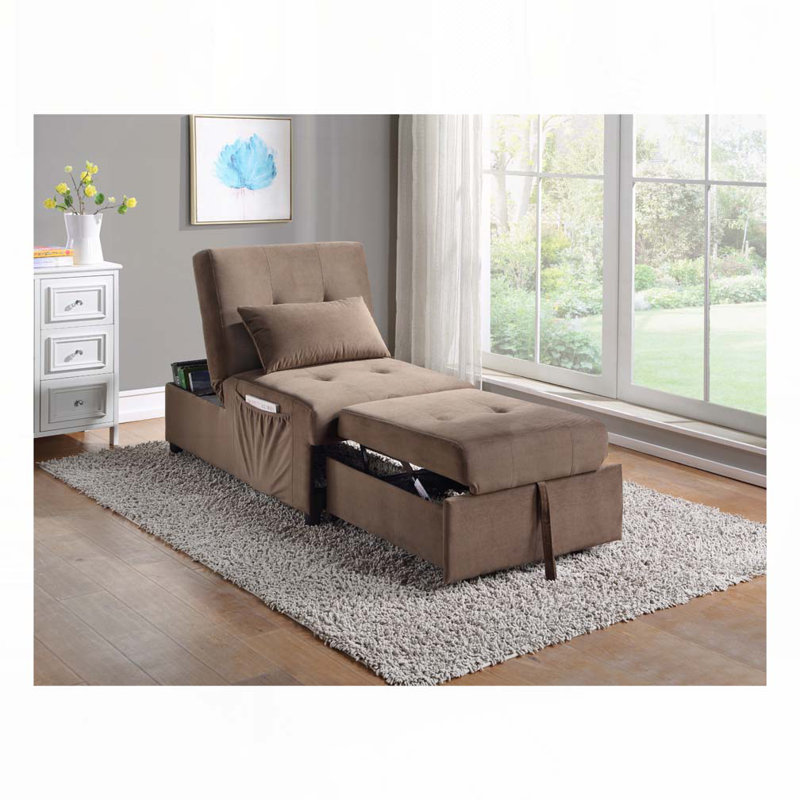 Fauteuil convertible en velours capitonné, Brun