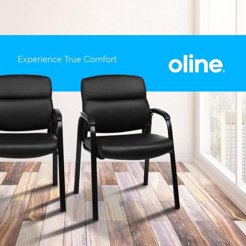 Black Leather Guest Chair with Padded Arms, 1 Pack