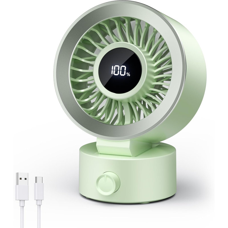Ventilateur de bureau petit et silencieux: ventilateur de table rechargeable avec batterie 1200Mah et alimenté par USB, portatif pour bureau à domicile, affichage numérique, inclinaison à 30 ° réglable, 100 vitesses