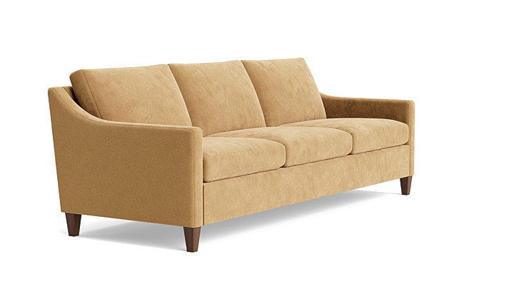 Vera Sofa (95"), Walnut Finish (Angled), Performance Velvet - Nutmeg