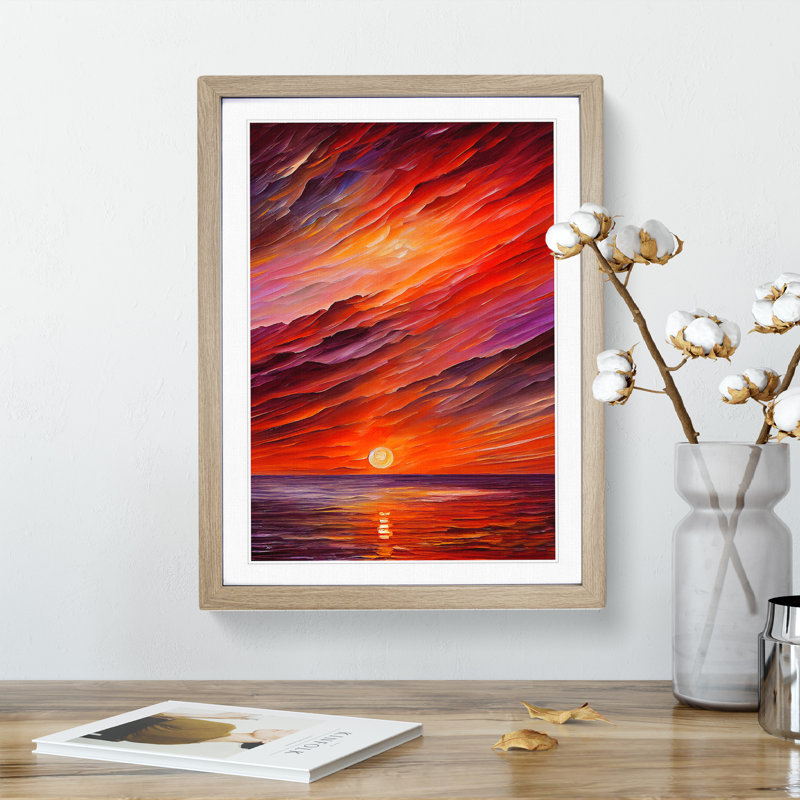 Ocean Sunset View No.7 - Framed Print, 46cm H x 34cm W x 2cm D, Oak