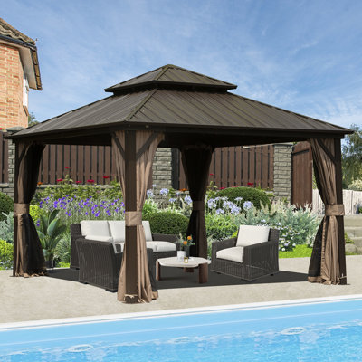 Galvanized Steel Patio Gazebo with Overhang Slope-design Double Roof