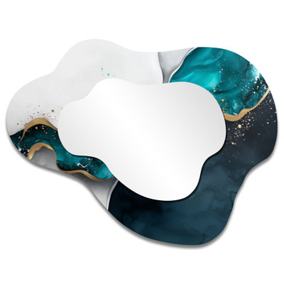 Emerald Balance Of Liquid Ink I - Abstract Asymmetrical Wall Mirror, Modern Vanity Mirror, Printed on Metal