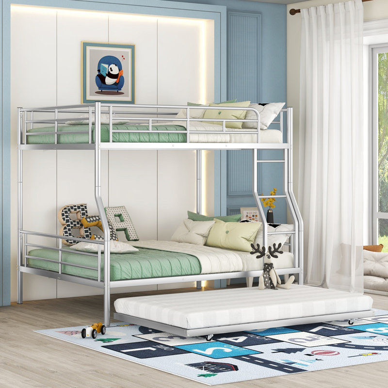 Convertible Metal Bunk Bed With Trundle, Silver