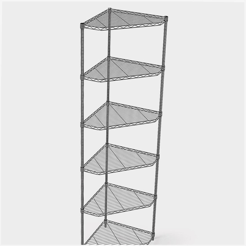 Étagère de coin en métal à 6 niveaux Tablettes pentagonales Étagères de rangement en métal réglables et robustes pour la salle de bain, le salon et la cuisine