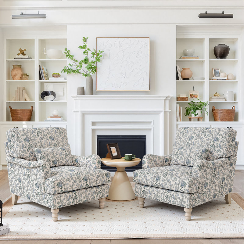 Aaleeyah Upholstered Armchair, Blue Floral Bird/Gray