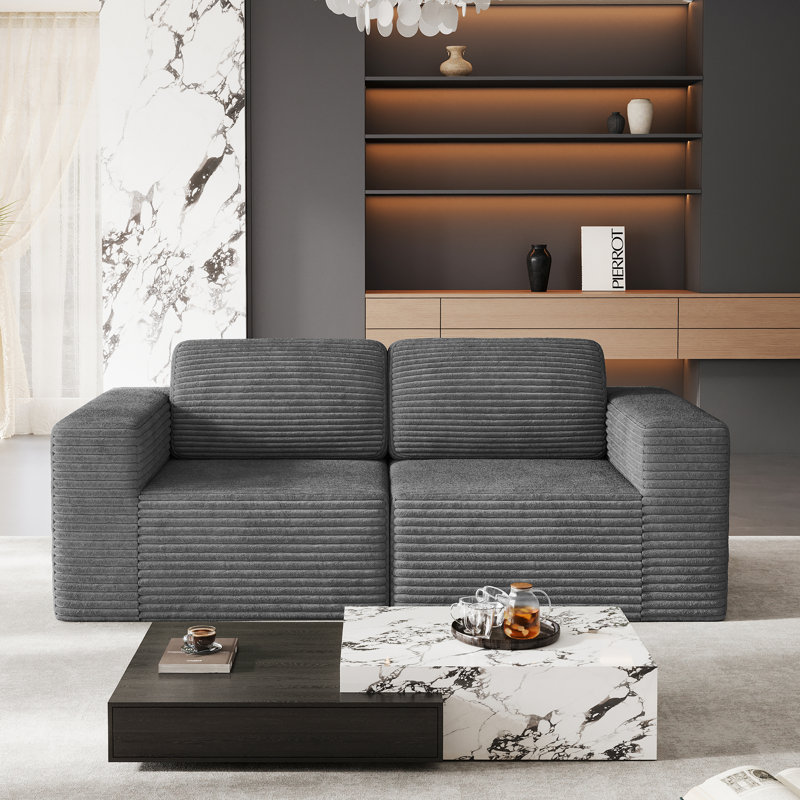 2 Seater Corduroy Sofa, Grey