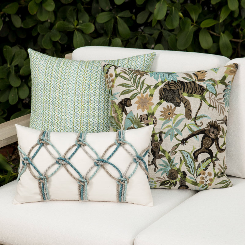 Rope Sunbrella® Rectangular Indoor/Outdoor Lumbar Pillow Cover & Insert by Elaine Smith, Aqua