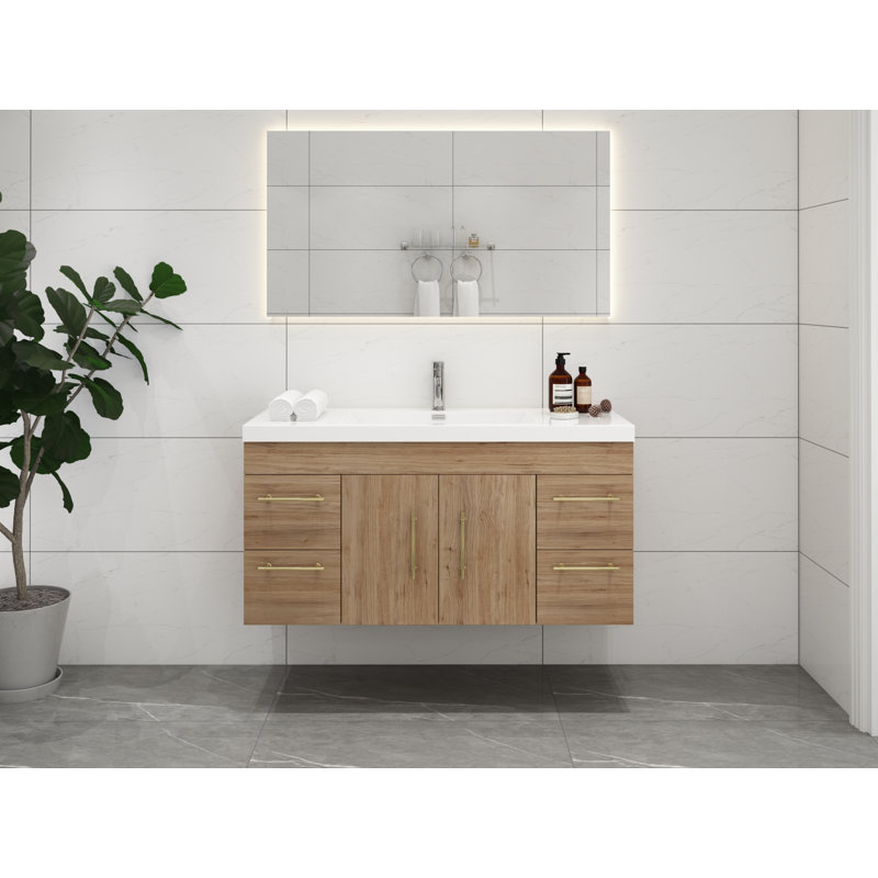 Romer 47.2'' Single Bathroom Vanity with Acrylic Top, Natural/Oak, Black
