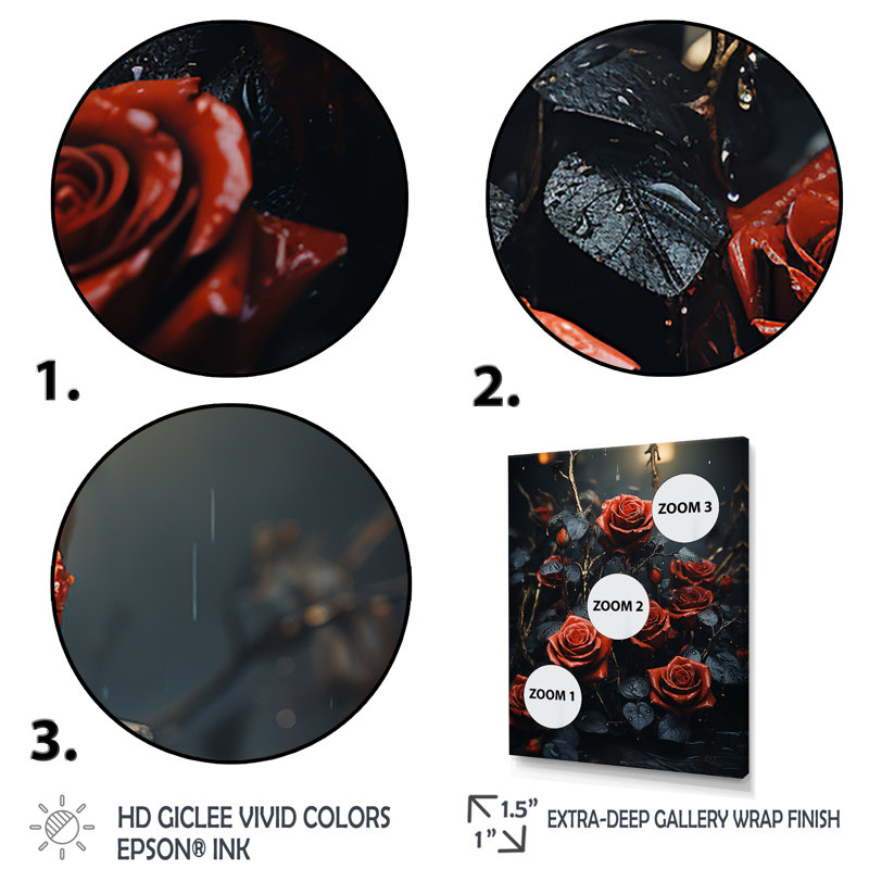 Midnight Mourningred Roses Bouquet - Roses, art mural, Cadre photo argenté, H 44 po x l 34 po x P 1,5 po