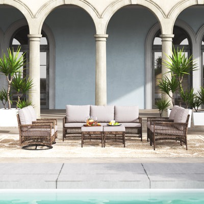 Sara  9 - Person Outdoor Wicker Patio Conversation Furniture Set with Swivel Chairs
