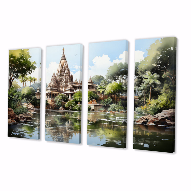 "Indian Art Temple Serenity II" sur toile, reproduction de 4 pièces