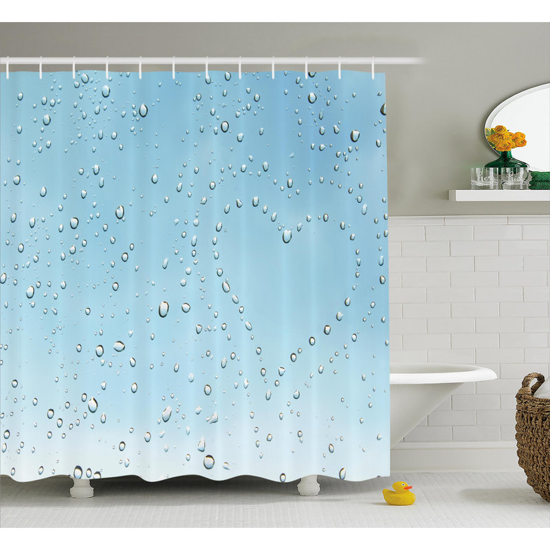 Rideau de douche simple décoration à gouttelettes de forme cardiaque, H 69 po x l 70 po