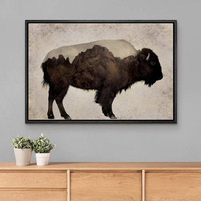 " Double Exposure Buffalo Bison Mountains "
