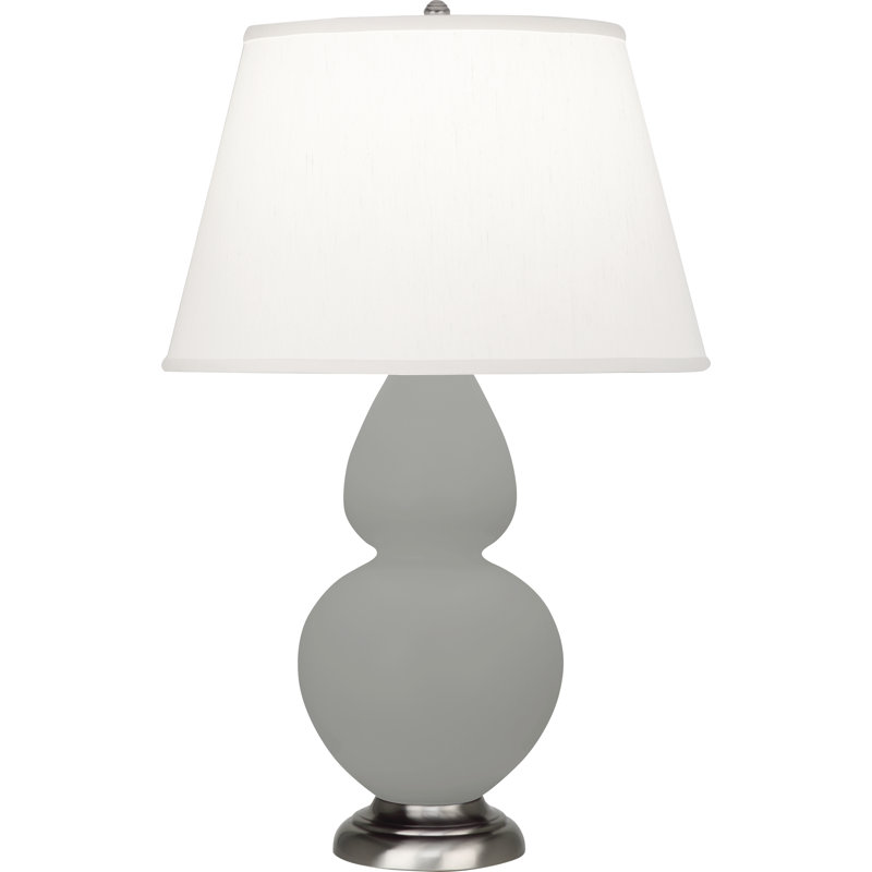 Double Gourd Table Lamp, White , Matte Steel Blue/Antique Silver
