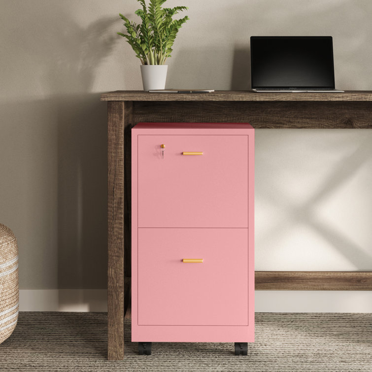 Ebern Designs 2 Drawer Rolling File Cabinet, Pink