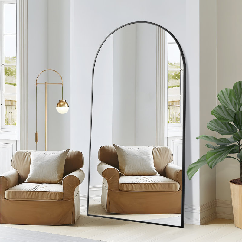 Grand miroir de plancher arqué pleine longueur, Noir, 75 po x 36 po