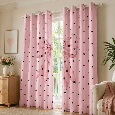 2 pièces de rideaux à motif de nœuds à motif de cœur, style mignon, esthétique de chambre à coucher, pare-soleil décoratif pour la chambre, décor de chambre de bébé pour la maison