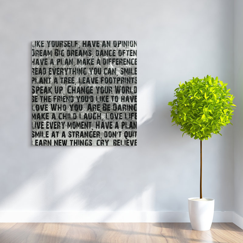 Silver Leaf Tempered Glass Motivational Quote Wall Art, 38" x 38"