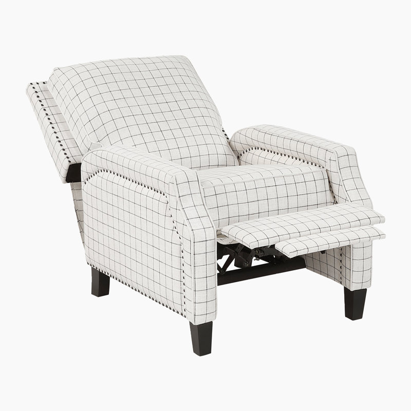 Zinca 30" Traditional Textured Fabric Push Back Reclining Chair with Sophisticated Nailhead Trim & Exposed Wood Feet
