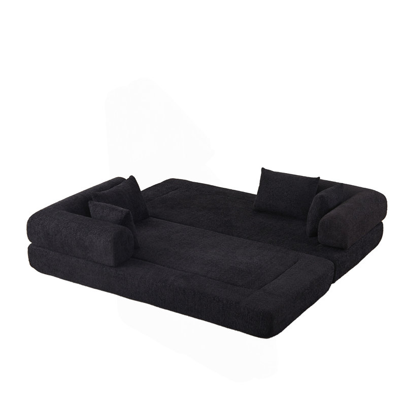 Convertible Chenille Sleeper Sofa with Removable Armrests